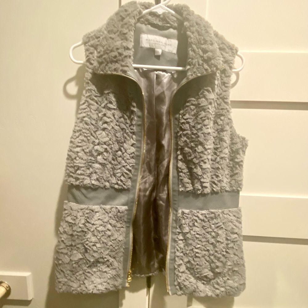 Marc New York gray fur and leather vest